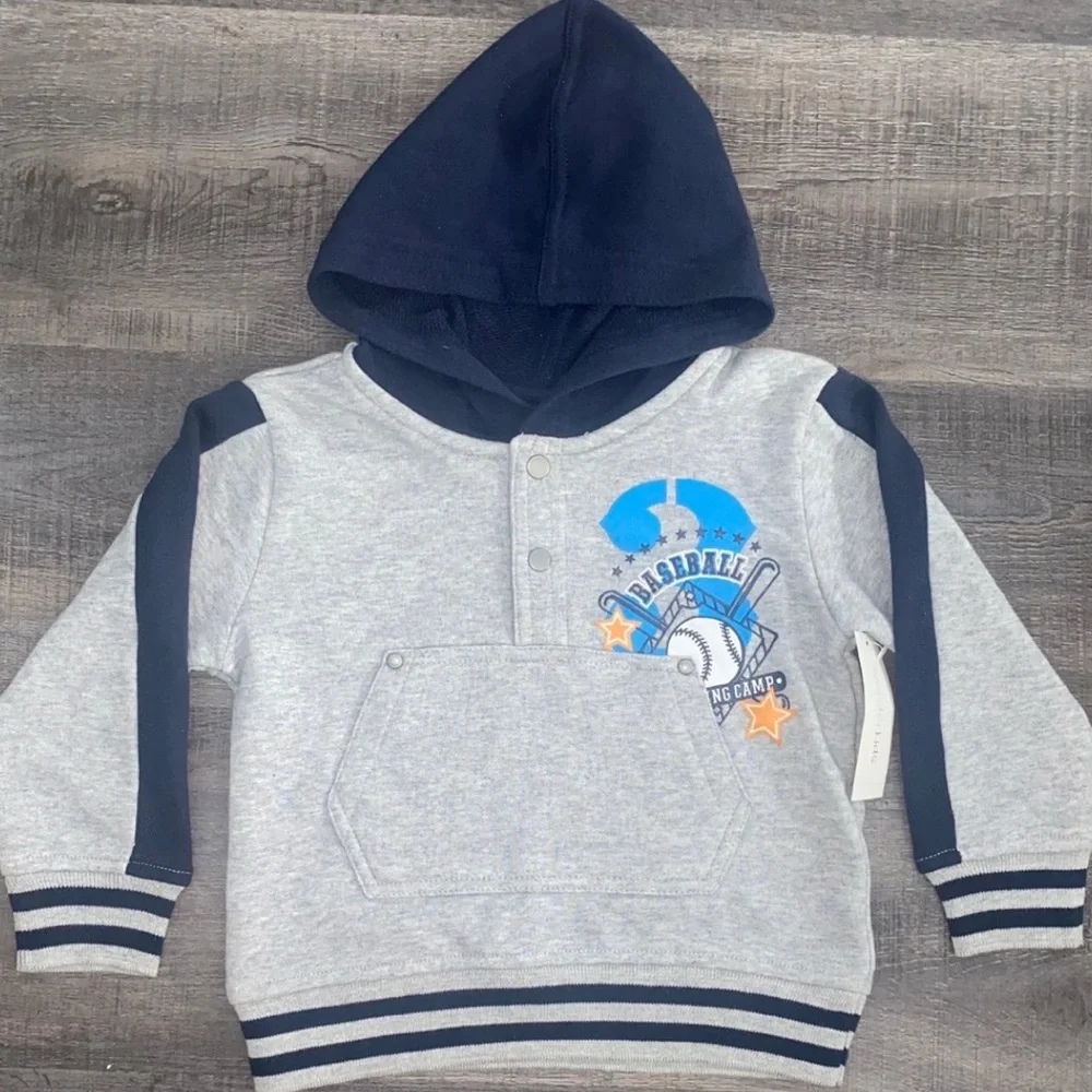 💞 New Baby & Toddler Boys 24 Months Grey & Blue Baseball Hoodie